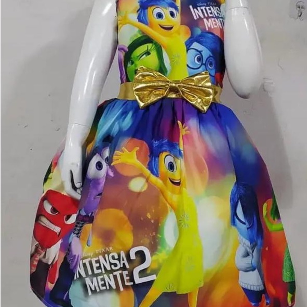 Colorful Inside Out Themed Dress with Gold Bow